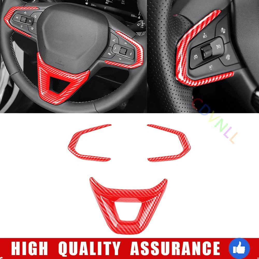 Steering Wheel Button Frame Trim 3* For Chevrolet Trax 2023-25 Red Carbon Fiber