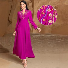 Embroidery Beaded Abaya Maxi Dress Women Muslim Long Robes Evening Kaftan Arab
