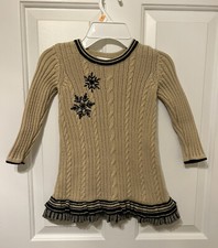 VGUC Hanna Andersson Beige and Black Sweater Dress with Snowflakes Size 90 or 3