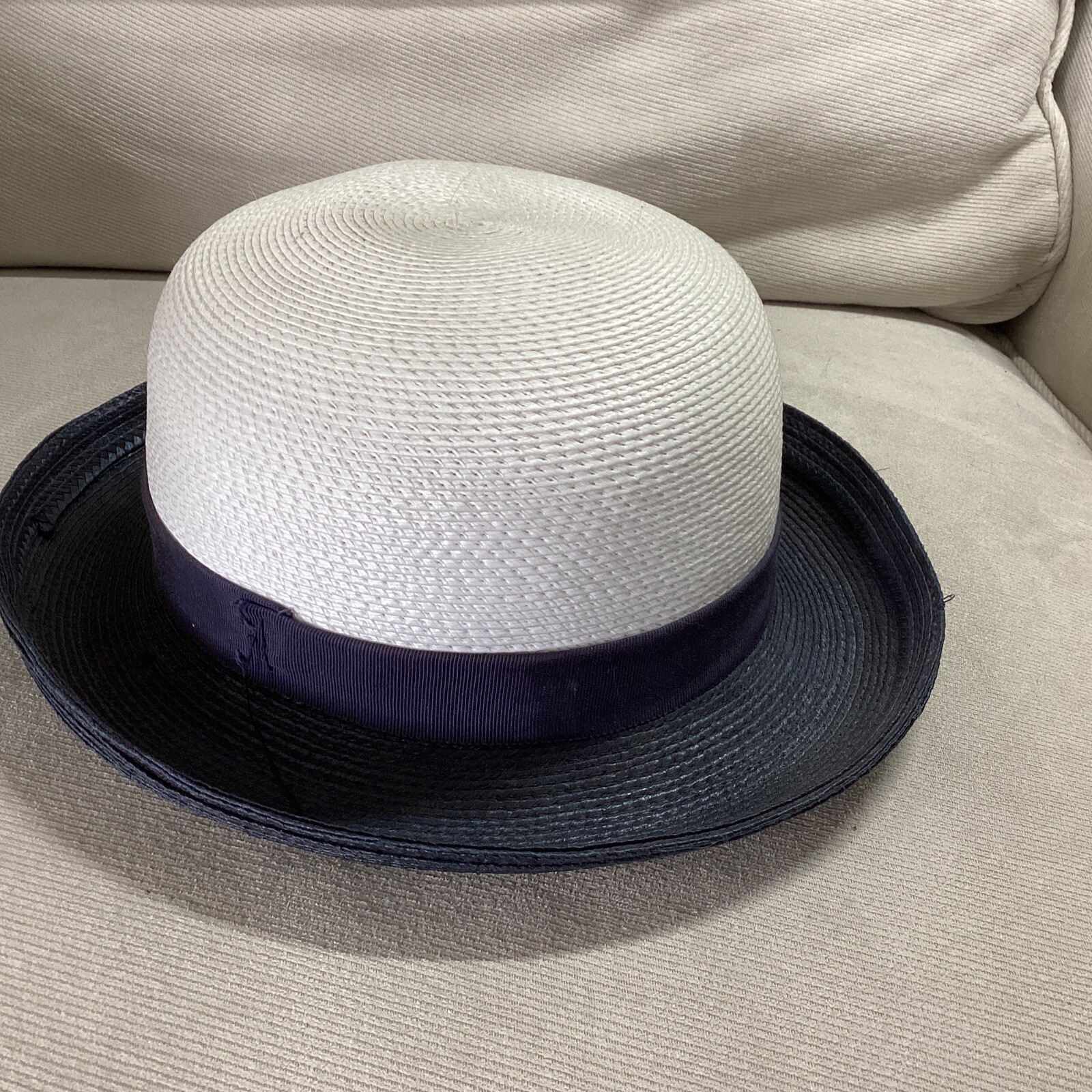 Silvia Hats NYC Pillbox Hat White /Blue Gem