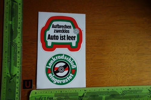 Alter Aufkleber Verkehr Sicherheit Polizei LENKRADSCHLOSS AUTO IST LEER