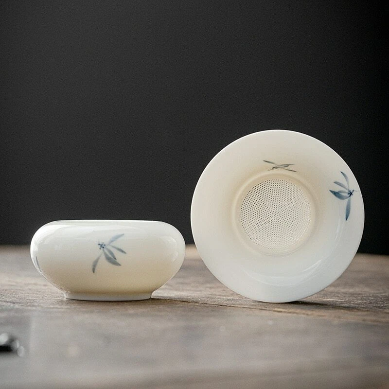 9cm Hand Painted Butterfly Orchid Ceramic Strainer Tea Filter Kung Fu Tea Set - Image 2 of 4