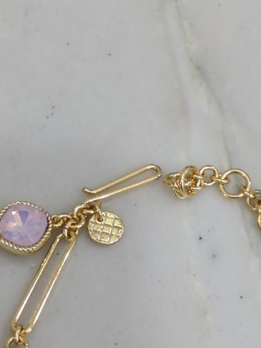 TALBOTS gold Tone Chain Colorful Beaded Charm Bracelet Paperclip 9 in - Picture 5 of 6