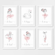 Pink Ballerina Swan Princess Girls Nursery Wall Art Prints Posters Pictures Gift