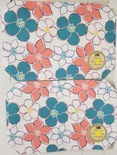 SET OF 2 LINEN FABRIC KITCHEN PLACEMATS 12" x 18", COLORFUL FLOWERS by BH