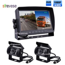 7" IPS Car Rear View Monitor SD DVR 2x AHD 1080P Backup Camera For Bus Truck