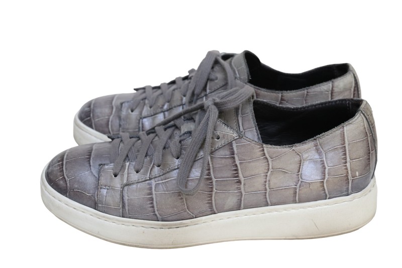 Santoni Gray Croc Embossed Leather Casual Sneaker Shoe Women’s SZ 36 US 5.5