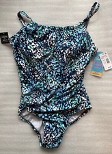 SWIM SOLUTIONS, WOMEN'S 18, ONE PIECE TANKINI, TUMMY CONTROL, SHELF BRA, NWT 99