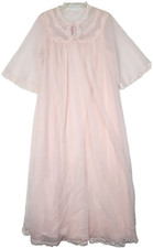 Shadowline Women Nylon Gown and Robe Set Size Medium Pink Lace Trim Floral 1709
