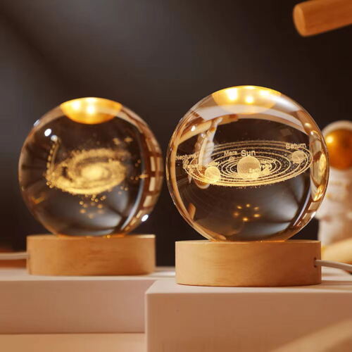 LED Bedside Table Lamp 3D Crystal Ball Night Light Solar System Jellyfish USB - Picture 3 of 13