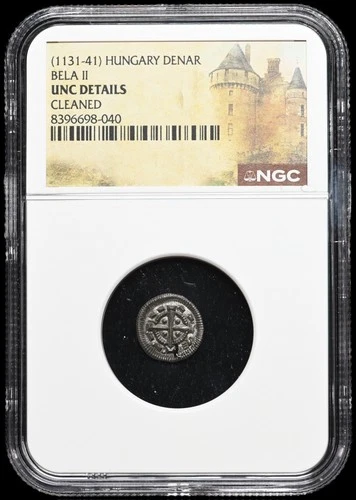 MEDIEVAL HUNGARY. Bela II, 1131-1141. Silver Denar, Cross, NGC MS UNC Detail