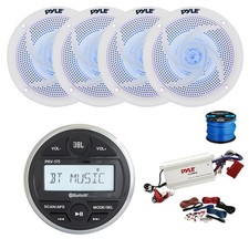 JBL Marine Gauge Stereo Receiver, BT Amp w/ Kit, 4X 6.5" 240W LED Speakers,Wire