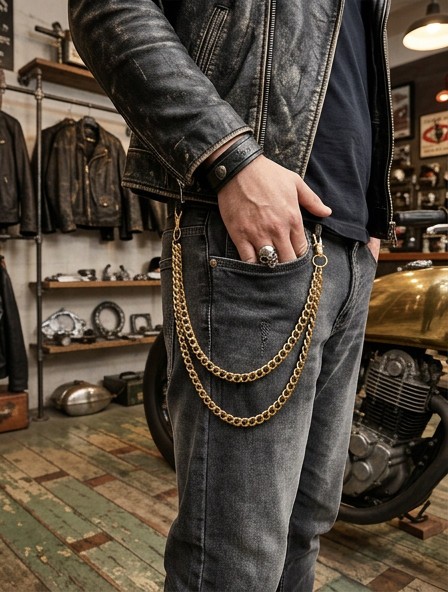 NEW Men Wallet Chain KeyChain Strong Gold Metal Long Links Biker 2