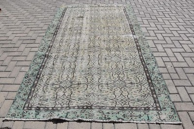 5,3x9,1 ft Vintage Turkish Rug, Large Rug, Green Wool Rug