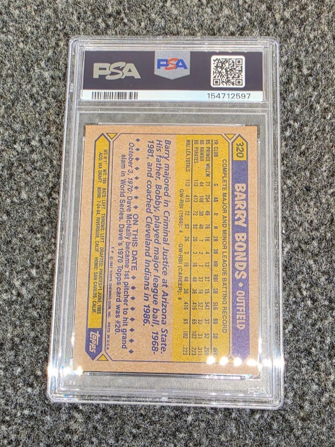 1987 Topps Barry Bonds PSA 9 view 2