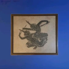 Vintage Rare  Thai Temple Rubbing framed 25x22in