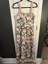 Ann Taylor LOFT Paradise Tropical Palm Tiered Maxi Dress, a linen blend, Sz. 4