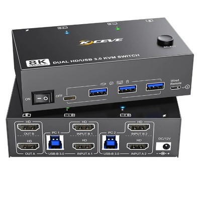 8K KVM Switch 2 Monitors 2 Computers HDMI, KCEVE Dual Monitor KVM Switches,...