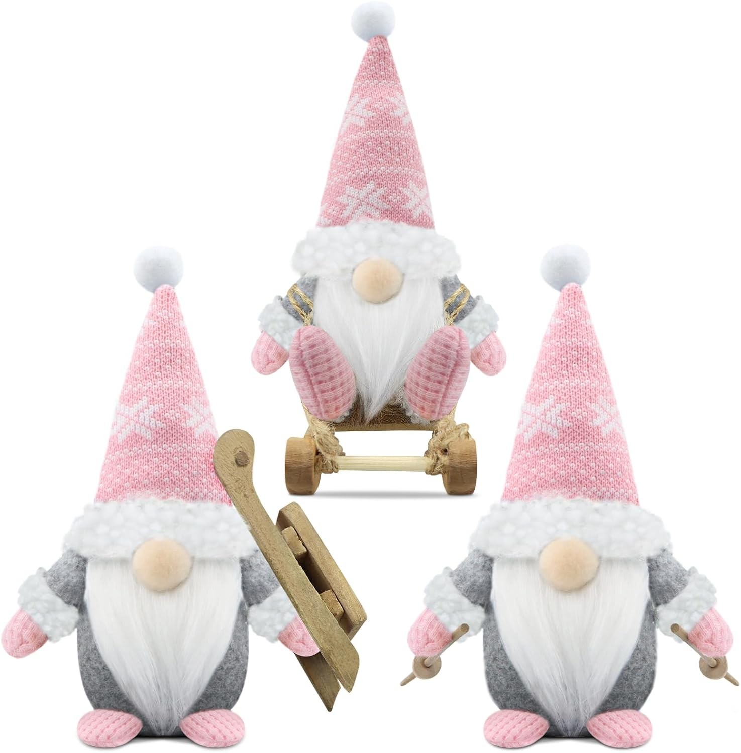 Gehydy Set of 3 Christmas Gonk Decorations Handmade Sled Gnome Plush Stuffed Xm