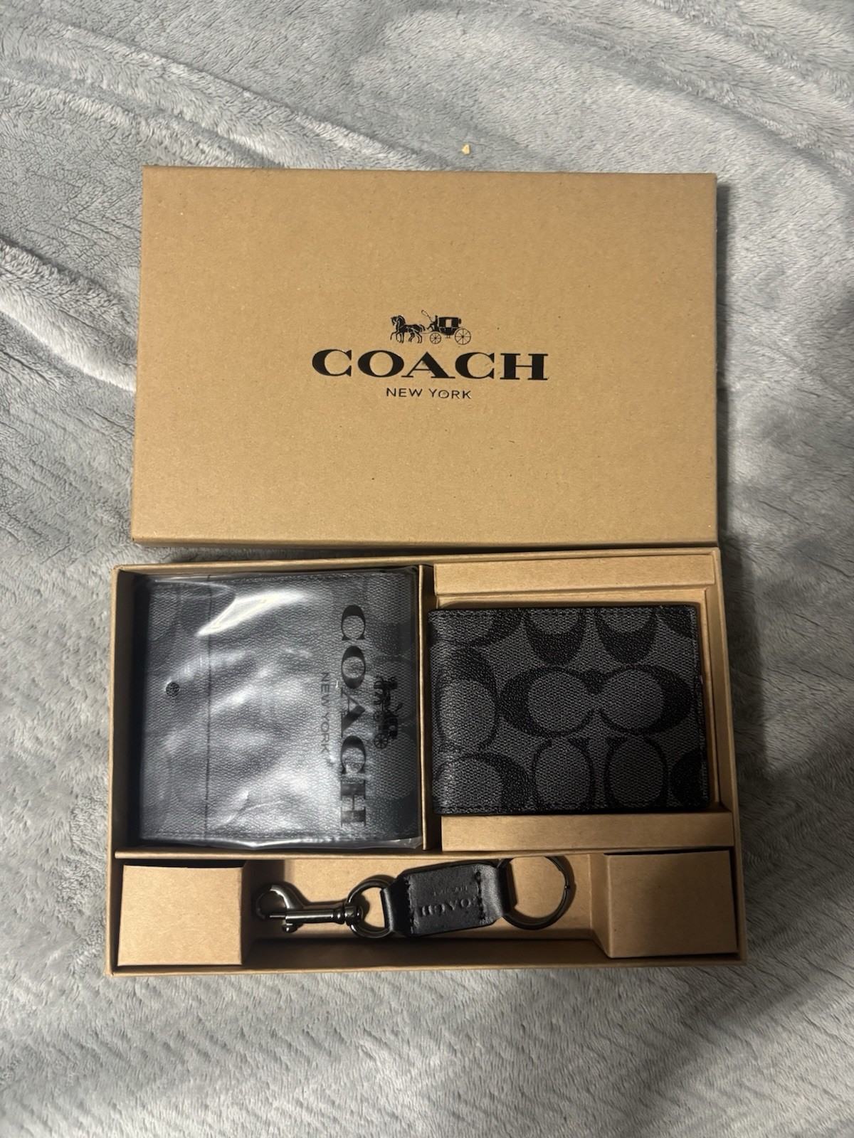 Coach Leather Wallet & Keychain Gift Set  