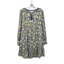Loft Womens Star Print A-Line Dress Long Sleeve Gray/Metallic Gold Size Medium