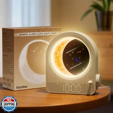 Sunrise Alarm Clocks for Bedrooms, Stepless Dimmable Moon Lamp Dual Alarm Clo