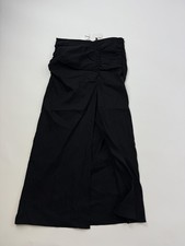 Zara Dress Womens Small Black Ruched Strapless Midi Front Slit Twill Pull On