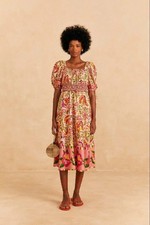Farm Rio Painted Bananas Pink Midi Dress Size Medium