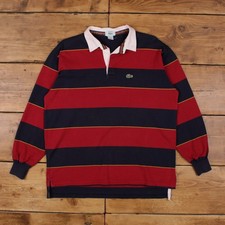 Camicia rugby vintage IZod Lacoste L uomo anni 80 rossa a righe manica lunga preppy
