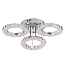Crystal Chandelier Ceiling Lamp 3Rings Chrome Pendant Light Modern Flush Mount F