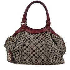 Auth Gucci Sukey Diamante Canvas Beige Red 211944 Tote Bag