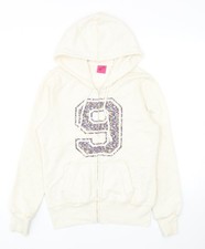 George Damen elfenbeinfarben Baumwolle Hoodie mit durchgehendem Rei&szlig;verschluss Gr&ouml;&szlig;e 10 Rei&szlig;verschluss - Blumendetail