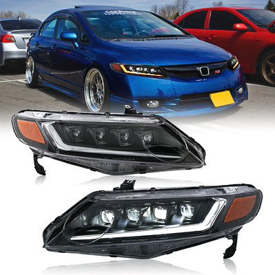 Pair LED DRL Sequential Signal Headlights Lamps For 06-11 Honda Civic FA Sedan