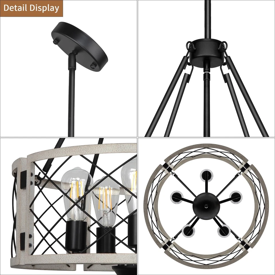 Lámpara de araña de tambor de granja de 18,9 pulgadas, accesorio de luz de comedor ajustable de 5 luces... Foto 3 de 4