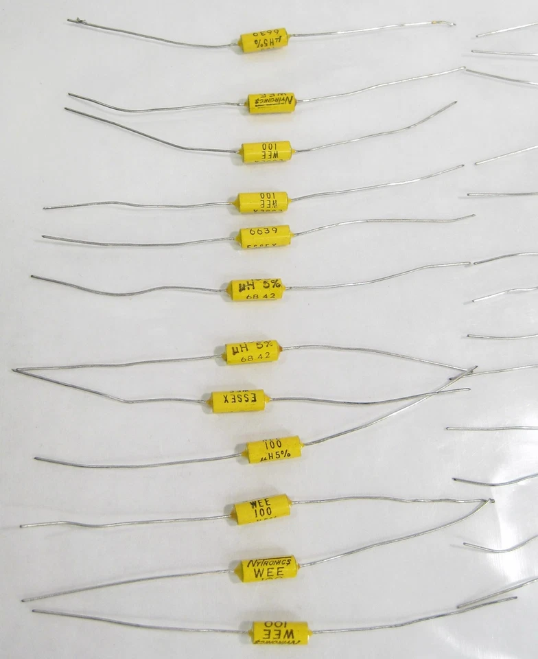 Condensadores de película axial vintage excedente Nytronics Essex WEE 100 5% lote de 25 Foto 2 de 4