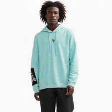 Konus Men's Logo Print Patch Hoodie in Teal