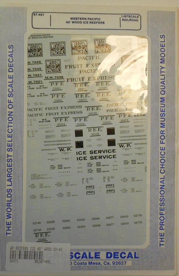 Hoja de calcomanías frigoríficas de madera Microescala 87-491 HO Western Pacific 40' Foto 2 de 3
