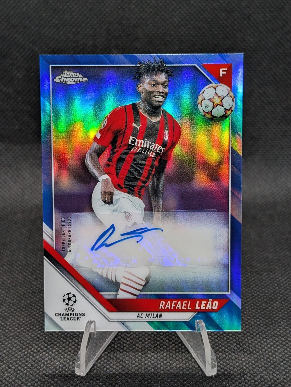 2021-22 Topps Chrome UEFA Champions League Rafael Leao Blue Refractor Auto /150