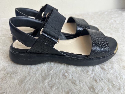 Cole Haan Grand Ambition Sz 6 B Carmel Flat Sandals Slingback Black - Afbeelding 4 van 8