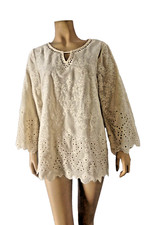 JOHN MARK Tunic Top Shirt  Small Velvet Ivory winter white eyelet embroidery NWT