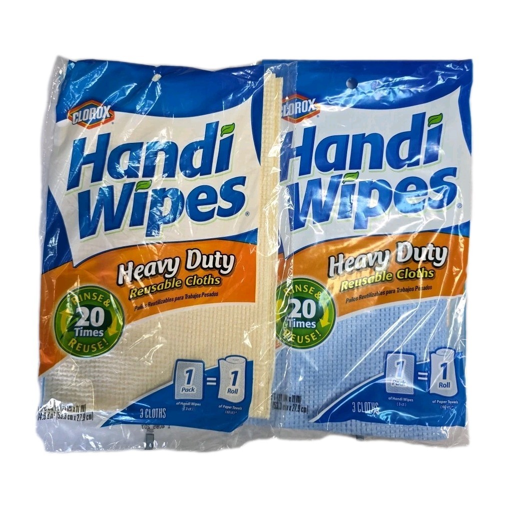 ClOROX HEAVY DUTY HANDI CLEANING 2 BEIGE 2 BLUE WIPES REUSABLE  4 Pks-12 WIPES