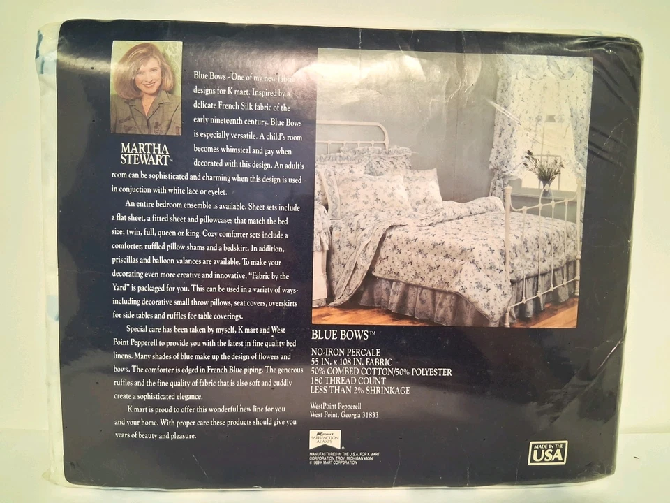 Martha Stewart Arcos Azules Sin Hierro Percal Algodón Poliéster Tela 55"x108" - NUEVO Foto 4 de 4