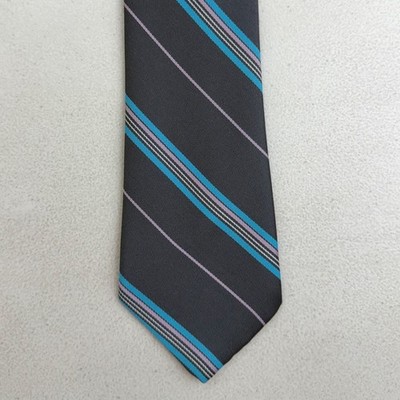 Vintage Diagonal Striped Tie 60s Prep School Necktie Made in USA Gray/Pink/Blue