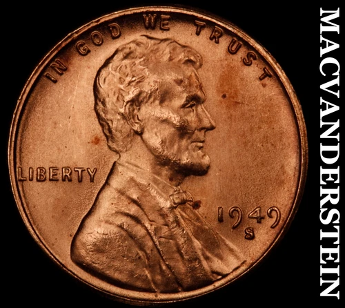 1949-S Lincoln Wheat Cent- Red- Choice Gem Brilliant Uncirculated Luster #J3859