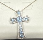 Sterling Silver new with tag 925 Blue Stone Cross Pendant Necklace