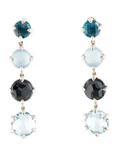 DAVID YURMAN 925 Silver 14k Chatelaine Drop Earrings Aguamarine Topaz  Hematite