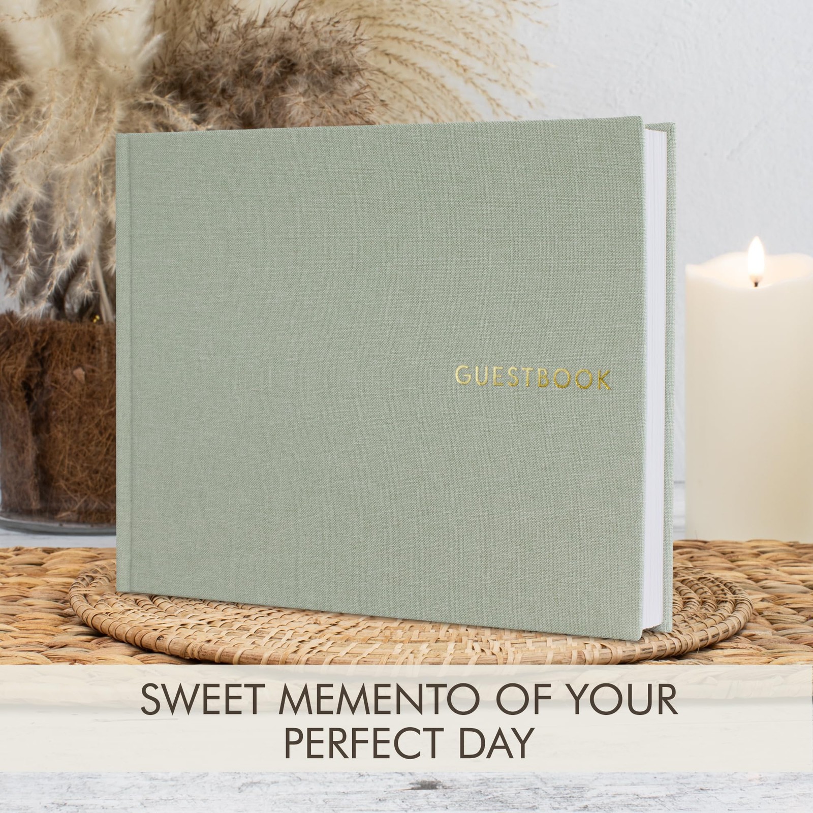 как выглядит Elegant Wedding Guest Book, Linen Guestbook to Sign in фото