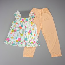 Vtg 60s Gregfa  s Retro Floral Nylon Satin Sleepwear Lingerie Set Womens Medium
