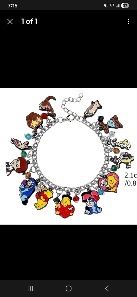 Pulsera Disney Winnie The Phoo 13 Dijes Tono Plateado Con Cuentas. Ajustable Foto 2 de 4