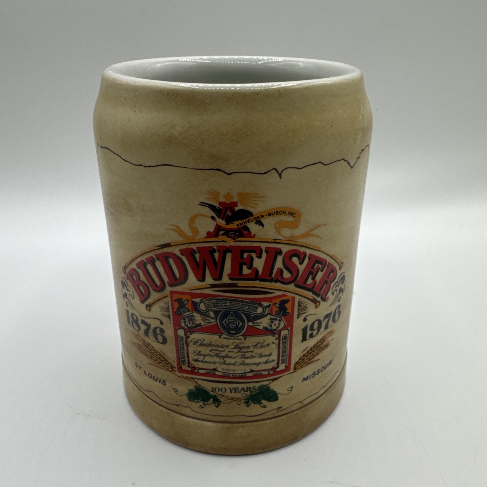 1876-1976 BUDWEISER 100 YEARS ST LOUIS MISSOURI STEIN 5" TALL